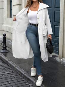 Calvaya Women's Plus Size Plus Size Collar & Pockets Loose Casual Daily Wear Windbreaker - Grey - View 8