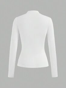 SHEIN LUNE 3 piezas Blusas básicas de cuello alto de manga larga a rayas blancas y negras de uso casual para mujer - Multicolor - Ver 3