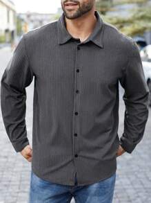 Manfinity Homme Camisa casual de pana de manga larga con botones por delante para hombres de talla grande, para salir