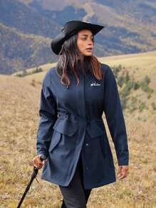 In My Nature Women's Outdoor Hooded Mid-Length Composite Sherpa Windbreaker Jacket, Water-Resistant, Cinched Waist, For Camping, Hiking, Commuting