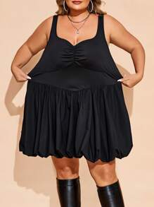 SHEIN CURVE+ Váy bồng cổ tròn cỡ lớn cho nữ Curve, trang phục Halloween, váy dự tiệc thu đông - màu đen - Xem 4