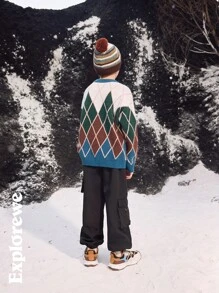 SHEIN Parte superior de manga larga con cuello redondo, simple y casual, para uso diario para niño preadolescente
