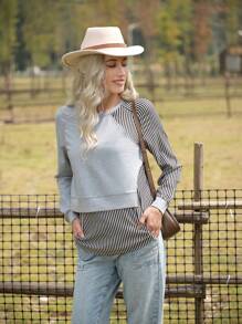 LanaWest Sudadera casual holgada de 2 en 1 con parche para mujer de manga larga