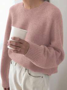 DAZY 1 pieza Suéter casual de mujer de cuello redondo y manga larga, para uso diario, ropa de otoño