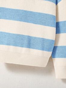 SHEIN Young Girl Striped Round Neck Loose Fit Casual Knitted Sweater, Autumn/Winter - Multicolor - View 3