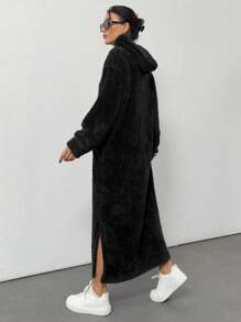 RueChic Double-Sided Velvet Comfortable And Soft Plaid Fabric Two-Piece Set - Black - View 2