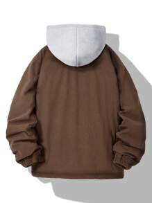 SHEIN Teen Boys Casual Chic Minimalist Fleece Mock Layer Hooded Street Style Jacket, Suitable For Daily Wear