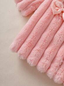 SHEIN New Elegant Vintage Style Baby Girls' Long Sleeve Rabbit Fur Zipper Coat With Bow Decoration, Warm And Comfortable For Autumn And Winter - Pink - View 7