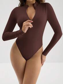 SHEIN Sports 3 件套女士纯色拉链半襟长袖休闲无缝运动连体裤