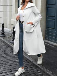 Calvaya Women's Plus Size Plus Size Collar & Pockets Loose Casual Daily Wear Windbreaker - Grey - View 4