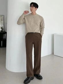 DAZY Men's Casual Solid Color Slant Pocket Straight Leg Suit Pants, Autumn