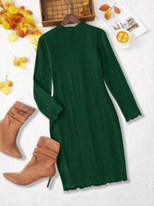 SHEIN LUNE Plus Size Women's Autumn/Winter Faux Pearl Decorated Stand Collar Long Sleeve Elegant Green Holiday Party Dress, For Christmas New Year Winter Clothes For Women New Years Women Outfit