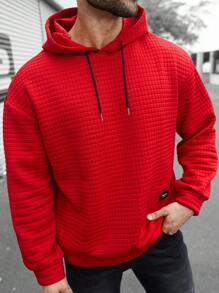 Manfinity Homme Plus Size Men Plain Color Long Sleeve Casual Hoodie, For Everyday Wear - Red - View 1