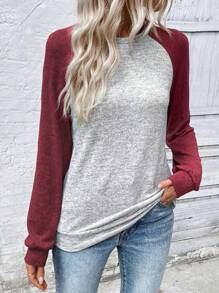 EMERY ROSE Women's Contrast Color Round Neck Raglan Sleeve Long Sleeve Casual Sweatshirt, Autumn,Graduation,Teacher,Back To School Pullover Fall - Multicolor - View 4