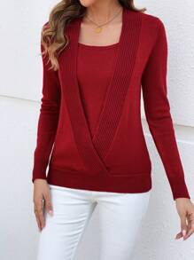 EMERY ROSE Christmas Women Clothes Red Sweater 2 In 1 Sweater - Burgundy - View 4