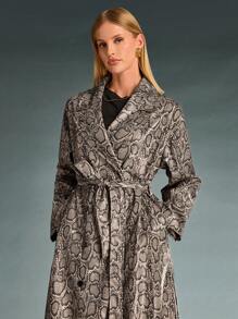SHEIN BAE 1 pieza Chaqueta larga de mujer con estampado de piel de serpiente, para otoño
