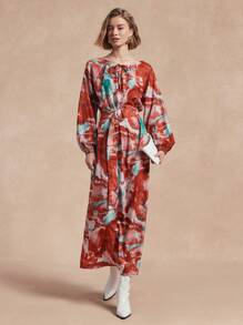 Almamuse Women's Casual Tie-Dye Raglan Sleeve Lantern Sleeve Dress, Autumn Fall Cloth For Women - Multicolor - View 3