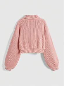 ROMWE Fairycore Women's Deer Embroidered Turtleneck Casual Pullover Sweater - Pink - View 4