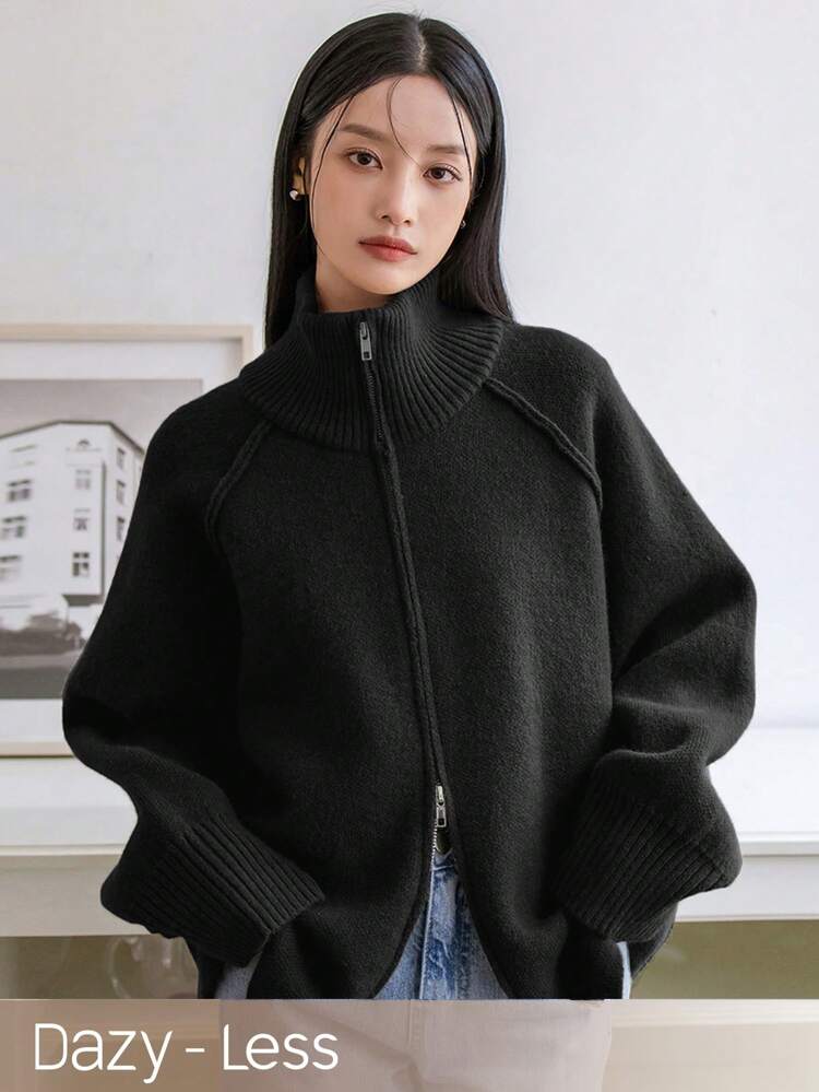 Women's Minimalist Fashion High Collar Zipper Warm Cardigan Old Money Style,Fall Women Clothes Business Casual Woman Work Clothes Jacket