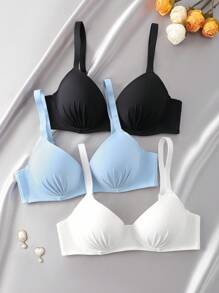3pcs Women Wire-Rim Removable Padded 3/4 Cup Bra Set - Multicolor - View 4