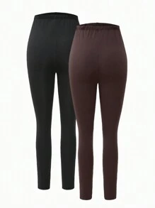 SHEIN Bộ 2 quần legging cạp cao màu trơn thường ngày cho bà bầu - Nhiều màu - Xem 11