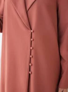 Modelyn 2 件套女士优雅长款开衫外套，配有前扣和翻领和时尚裙子 2 件套 - 珊瑚橙 - 查看 3