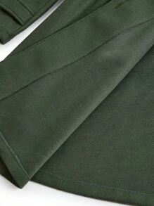 SHEIN Unity Plus Size Solid Color Peter Pan Collar Open Front Ruched A-Line Long Sleeve Dress - Army Green - View 4