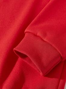 圣诞节男士休闲驯鹿、圣诞灯、雪花图案、家庭口号字母印花保暖内衬圆领运动衫，适合圣诞节家庭聚会、秋冬季 - 紅色 - 查看 5