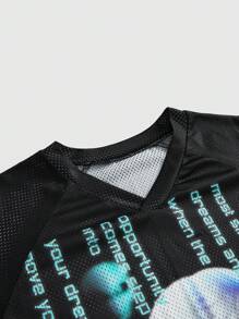 ROMWE Street Life Casual Street Stylish Alien Cyber Digital Print Short Sleeve T-Shirt