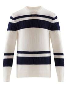 Manfinity Homme Jersey informal de hombre con estampados de bloques de colores a rayas en contraste, de manga larga y versátil, para salir con amigos - Blanco - Ver 1