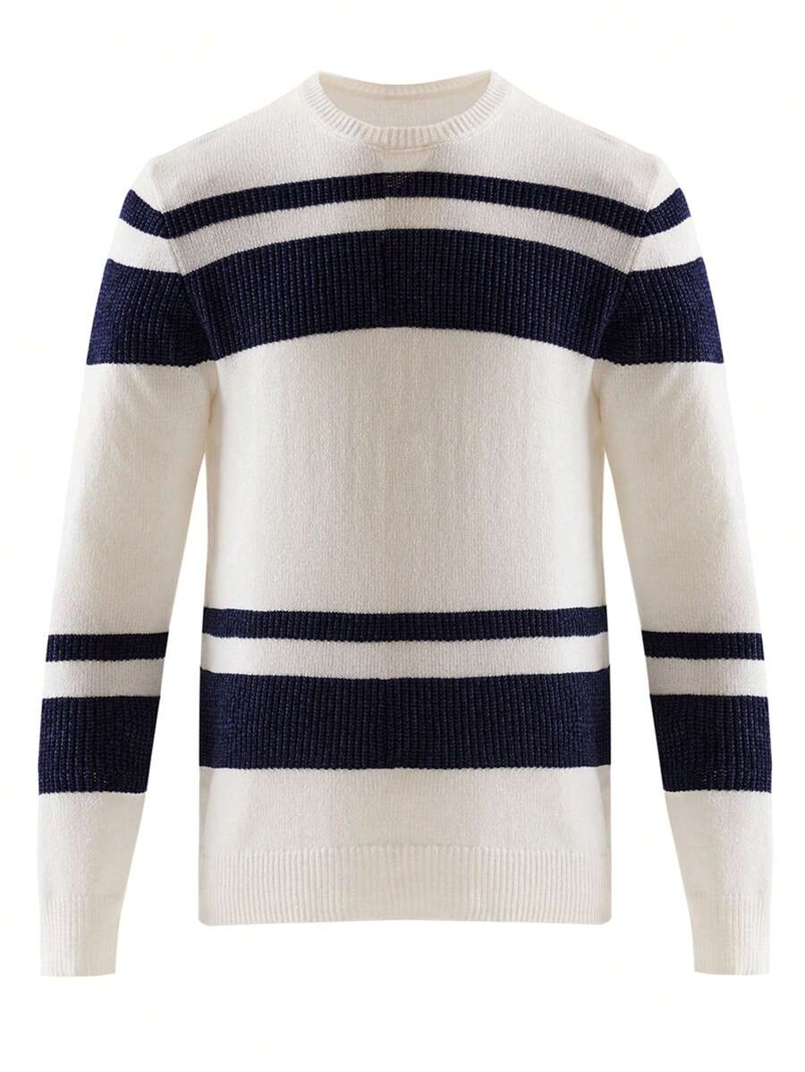 Manfinity Homme Jersey informal de hombre con estampados de bloques de colores a rayas en contraste, de manga larga y versátil, para salir con amigos - Blanco - Ver 1