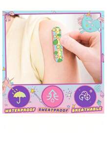 SHEIN (10Pcs/30Pcs Cartoon-Style Band-Aids, Multi-Purpose Waterproof Band-Aids Made Of PE Material, Anti-Wear Foot Patches, Creative Bandages, Essentials For Home And Outdoor Use, Random Patterns Christmas For Holiday Gift Giving,School Stuff. - Multicolor - View 4