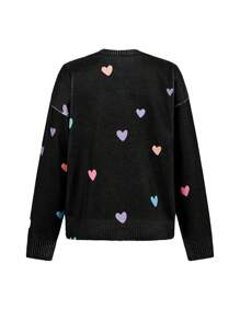 Maryam Alam Sweater Wanita Bergaya Y2K dengan Motif Hati Berwarna-warni, Cocok untuk Liburan, Festival, dan Acara di Ibiza. - Hitam - View 2
