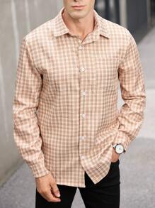 Manfinity Homme قميص كاجول طويل الأكمام للرجال بطباعة مربعات، للخريف ،للخروج - متعدد الألوان - مشاهدة 1