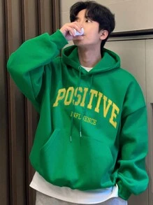 DAZY Men's Casual Letter Print Drawstring Hoodie Sweatshirt, Autumn - Green - View 9