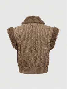 ROMWE Fairycore Women Vintage Fairy Fluffy Patchwork Button Front Sleeveless Sweater Vest, Autumn/Winter