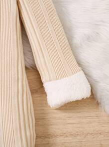 SHEIN Váy len cổ tròn tay dài thường ngày cho bé gái Nova Store kèm mũ phù hợp - Màu Khaki - Xem 5