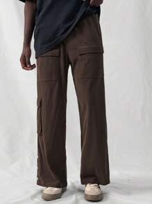 Manfinity VCAY Pantalon décontracté ample à taille élastique et jambe droite avec fente aux ourlets, jeune et - Tabac - Voir 3
