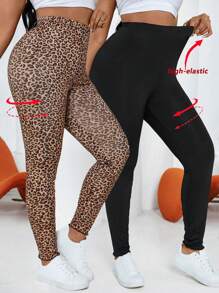 Maweii Plus Size Women Leopard Print High Waist Casual Leggings, Multi-Pack - Multicolor - View 1
