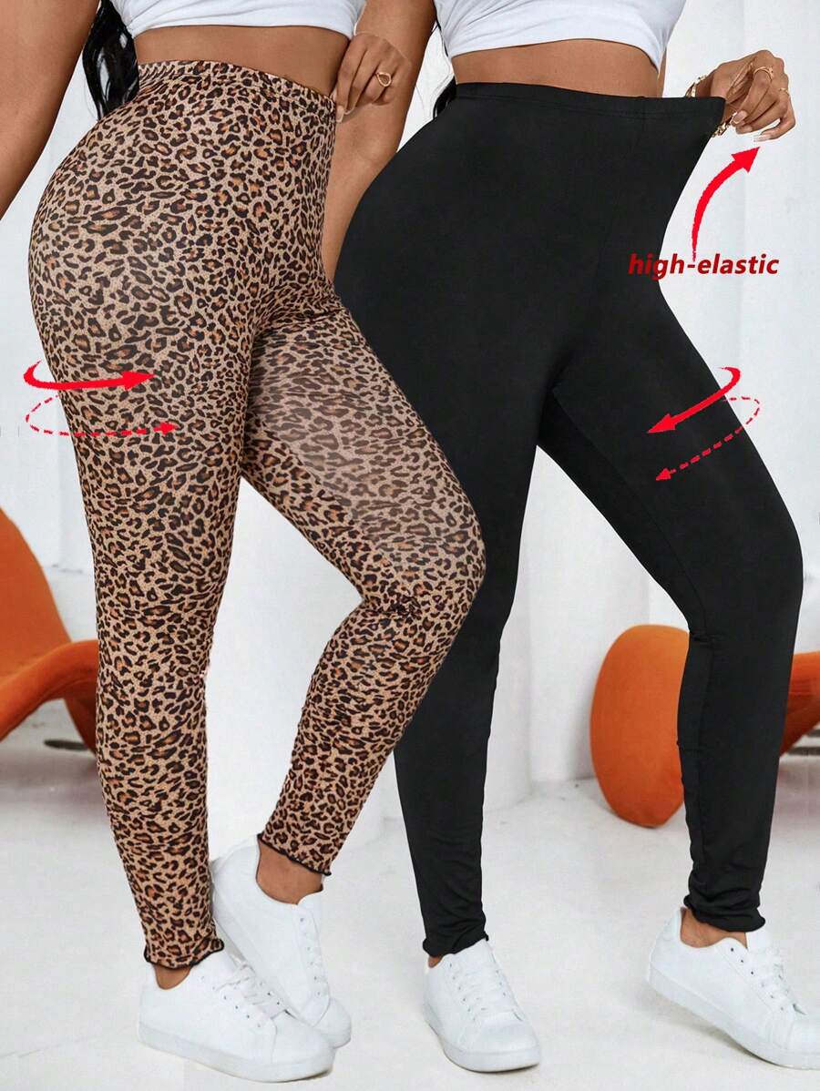 Maweii Plus Size Women Leopard Print High Waist Casual Leggings, Multi-Pack - Multicolor - View 1
