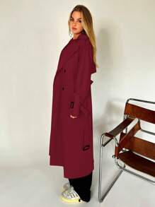 Muchica Áo khoác trench coat hai hàng khuy đơn sắc thường ngày dành cho nữ - Màu Đỏ Sâu - Xem 5