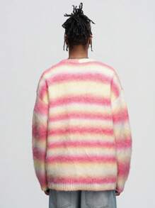 ROMWE MEN Street Life Gradient Fluffy Knitted Cardigan Sweater For Men, For Fall Winter - Multicolor - View 7