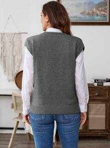EMERY ROSE Women's V-Neck Solid Color Cable Knit Sweater Vest, Casual For Autumn/Winter