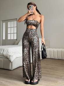 SHEIN Unity 1 bộ đồ liền thân hở lưng không tay họa tiết da báo - Nhiều màu - Xem 5