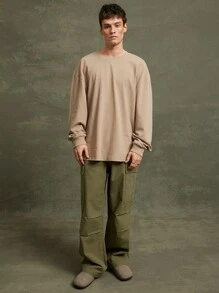 Men Loose Fit Straight Leg Cargo Pants - Olive Green - View 6