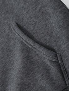 Manfinity Homme 宽松版型男式连帽运动衫，带标语印花和保暖衬里 - 深灰色 - 查看 5