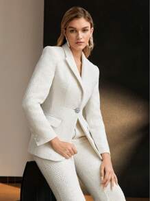 MOTF PREMIUM TWEED PEAK COLLAR FLAP DETAIL BLAZER