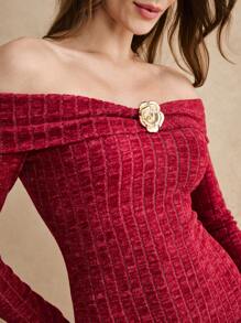 Poéselle Bourgondische lange jurk met één schouder en driedimensionale rozendecoratie, geschikt voor elegante feesten, 24AW winter