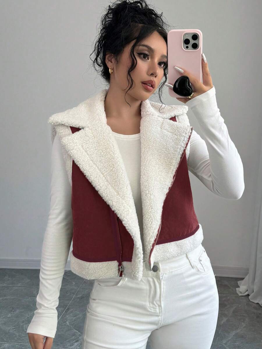 Firerie Áo khoác lót nhiệt cổ rộng màu nâu cho nữ - Màu Đỏ Sâu - Xem 1