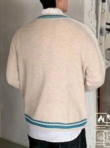 Manfinity CasualKnits Men's Plain Color V-Neck Long Sleeve Minimalist Sweater, Casual Everyday Wear